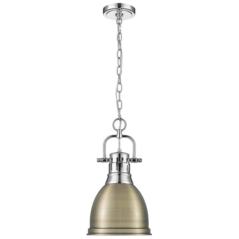 Image 1 Duncan Small Pendant with Chain in Chrome with Aged Brass