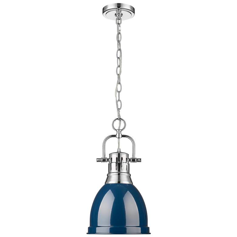 Image 1 Duncan Small Pendant with Chain in Chrome with Matte Navy