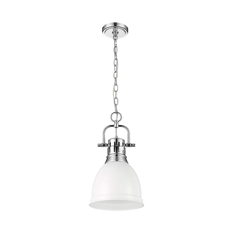 Image 2 Duncan Small Pendant with Chain in Chrome with Matte White more views