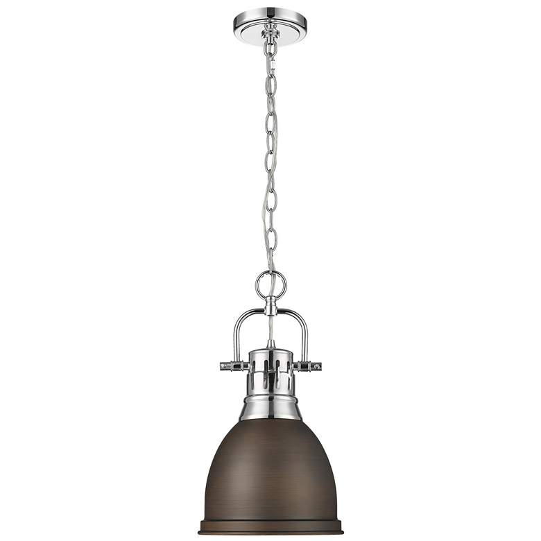 Image 1 Duncan Small Pendant with Chain in Chrome with Rubbed Bronze