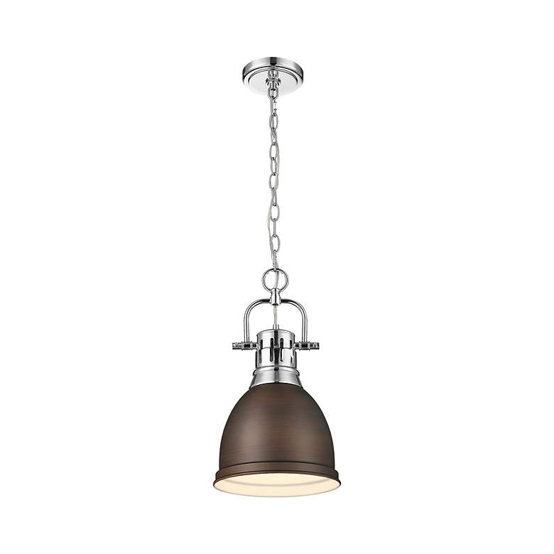 Image 2 Duncan Small Pendant with Chain in Chrome with Rubbed Bronze more views