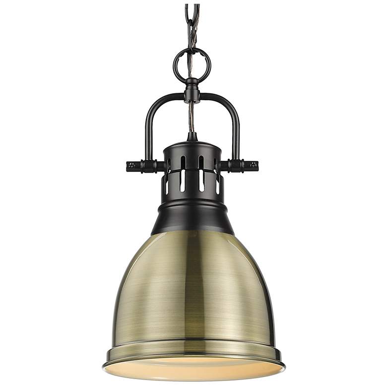 Image 1 Duncan Small Pendant with Chain in Matte Black with Aged Brass