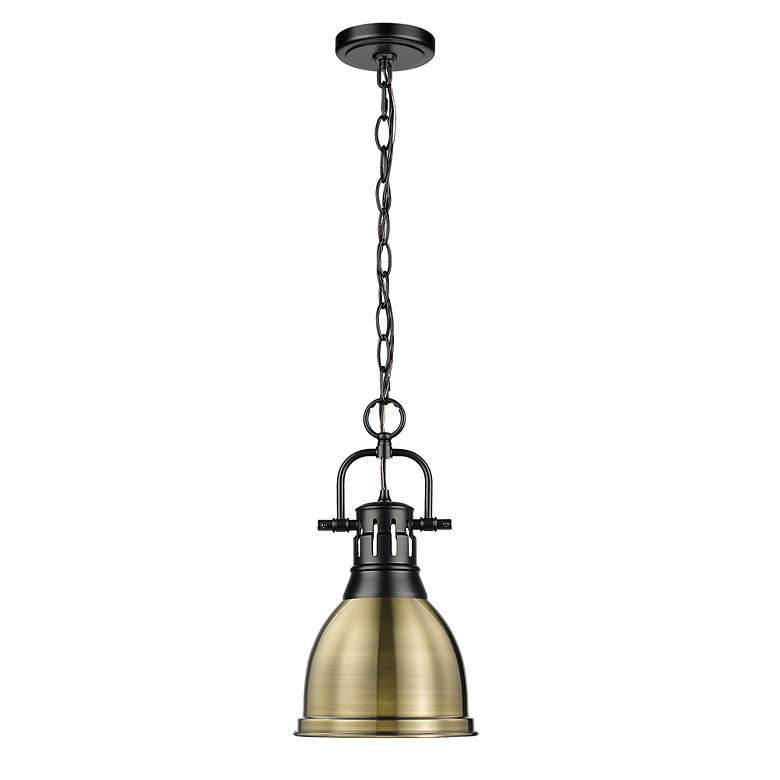 Image 3 Duncan Small Pendant with Chain in Matte Black with Aged Brass more views