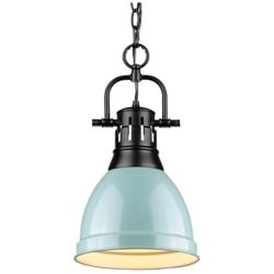 Duncan Small Pendant with Chain in Matte Black with Seafoam