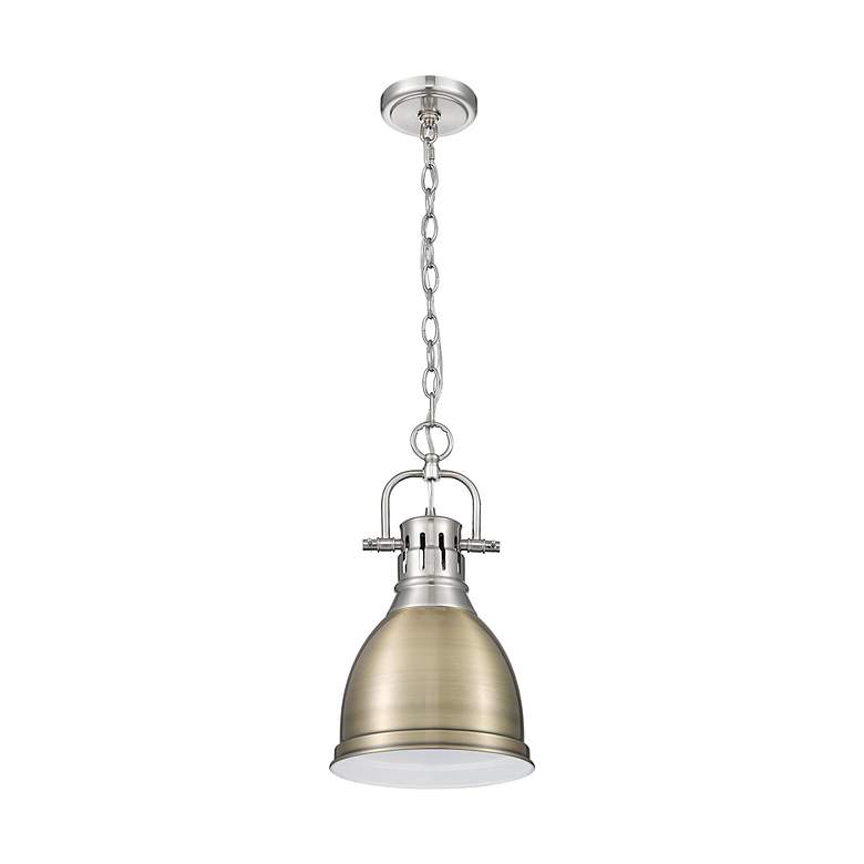 Image 2 Duncan Small Pendant with Chain in Pewter with Aged Brass more views