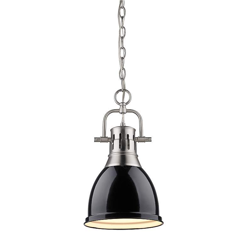 Image 2 Duncan Small Pendant with Chain in Pewter with Black more views