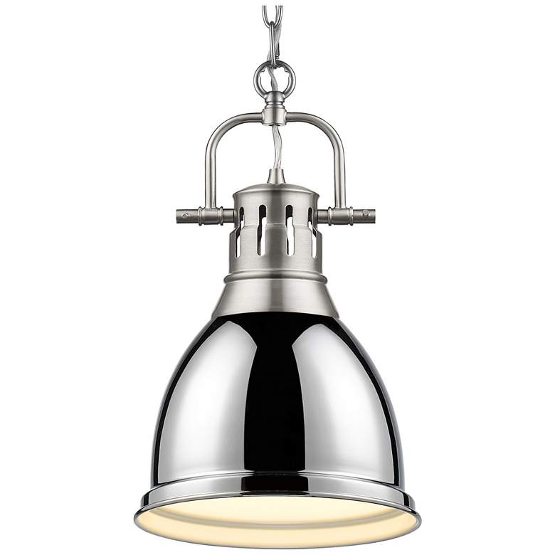 Image 1 Duncan Small Pendant with Chain in Pewter with Chrome