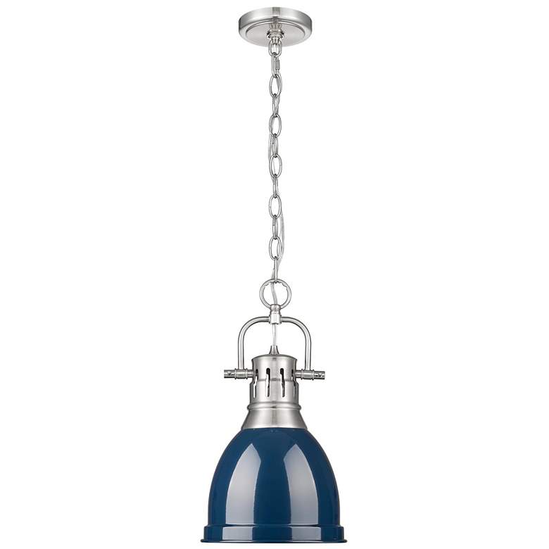 Image 1 Duncan Small Pendant with Chain in Pewter with Matte Navy