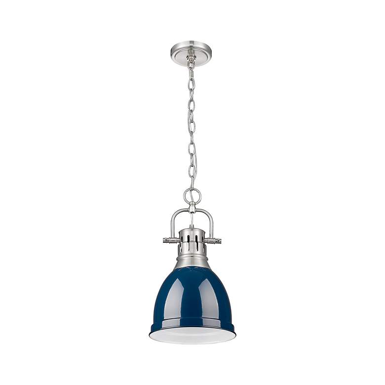 Image 2 Duncan Small Pendant with Chain in Pewter with Matte Navy more views