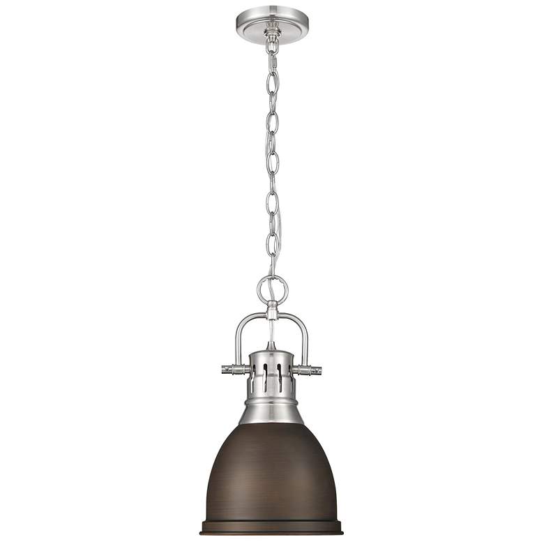 Image 1 Duncan Small Pendant with Chain in Pewter with Rubbed Bronze