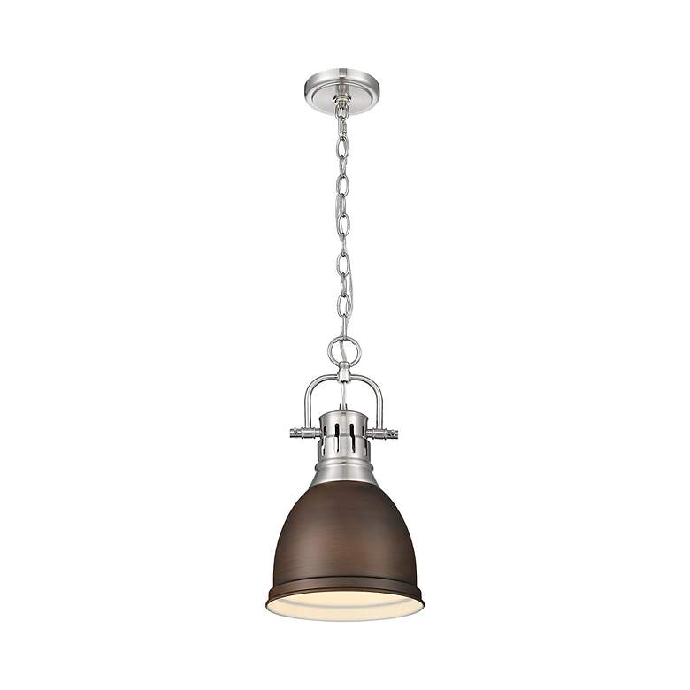 Image 2 Duncan Small Pendant with Chain in Pewter with Rubbed Bronze more views