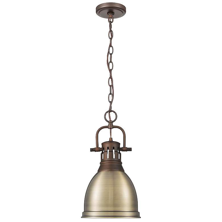 Image 1 Duncan Small Pendant with Chain in Rubbed Bronze with Aged Brass
