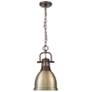 1_Duncan Small Pendant with Chain in Rubbed Bronze with Aged Brass