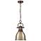 Duncan Small Pendant with Chain in Rubbed Bronze with Aged Brass