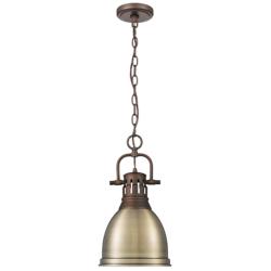 Duncan Small Pendant with Chain in Rubbed Bronze with Aged Brass