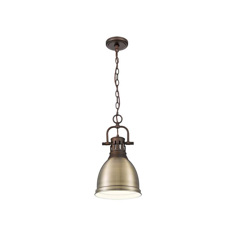 Image 2 Duncan Small Pendant with Chain in Rubbed Bronze with Aged Brass more views