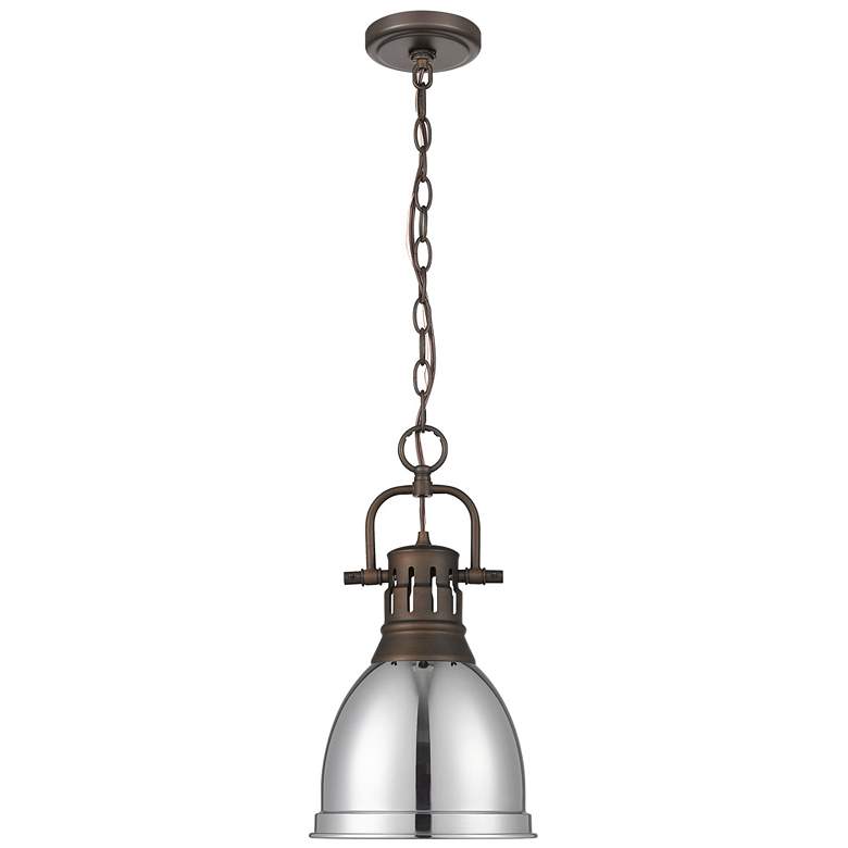 Image 1 Duncan Small Pendant with Chain in Rubbed Bronze with Chrome