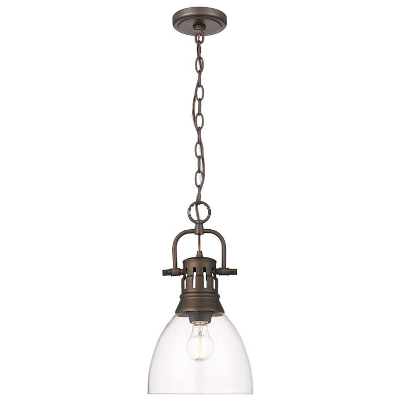 Image 1 Duncan Small Pendant with Chain in Rubbed Bronze with Clear Glass