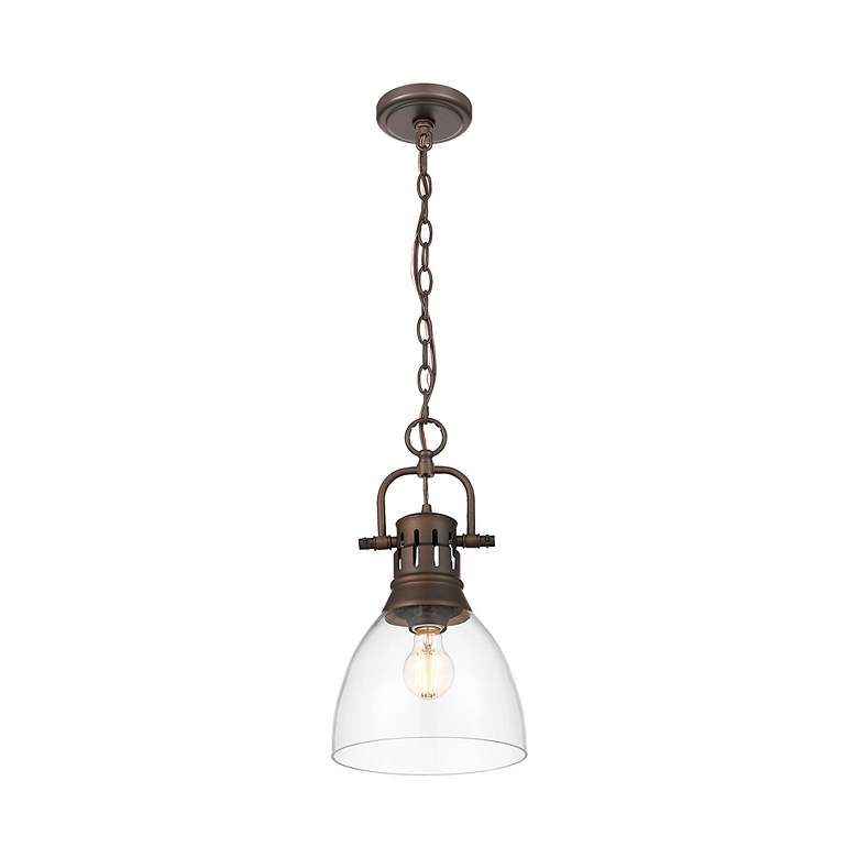Image 3 Duncan Small Pendant with Chain in Rubbed Bronze with Clear Glass more views