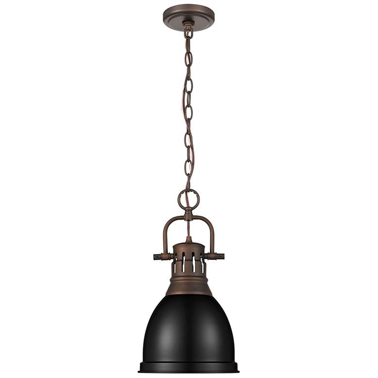 Image 1 Duncan Small Pendant with Chain in Rubbed Bronze with Matte Black