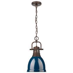 Duncan Small Pendant with Chain in Rubbed Bronze with Matte Navy