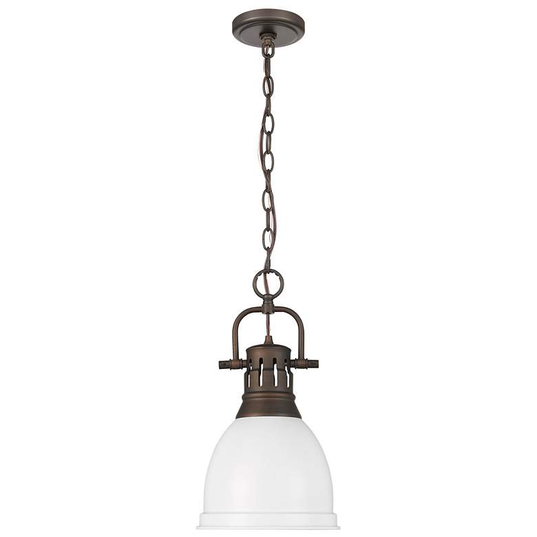 Image 1 Duncan Small Pendant with Chain in Rubbed Bronze with Matte White