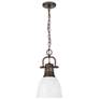 1_Duncan Small Pendant with Chain in Rubbed Bronze with Matte White