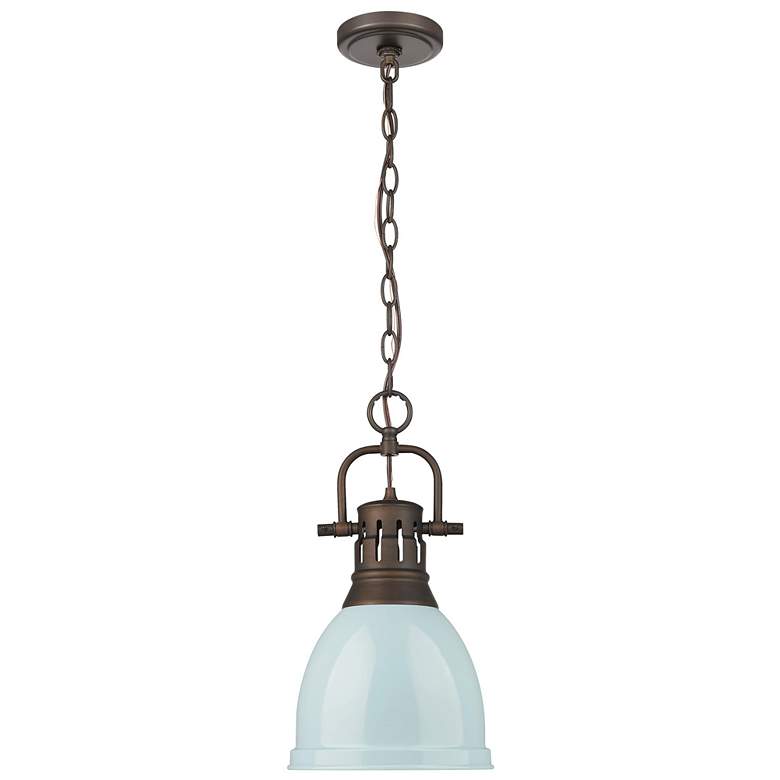 Image 1 Duncan Small Pendant with Chain in Rubbed Bronze with Seafoam