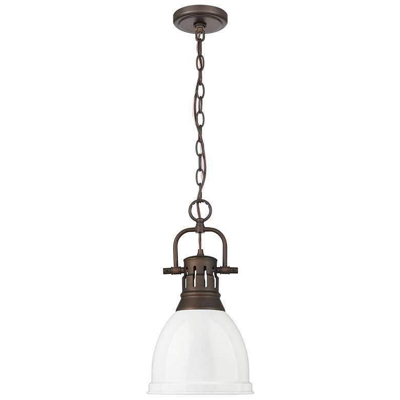 Image 1 Duncan Small Pendant with Chain in Rubbed Bronze with White