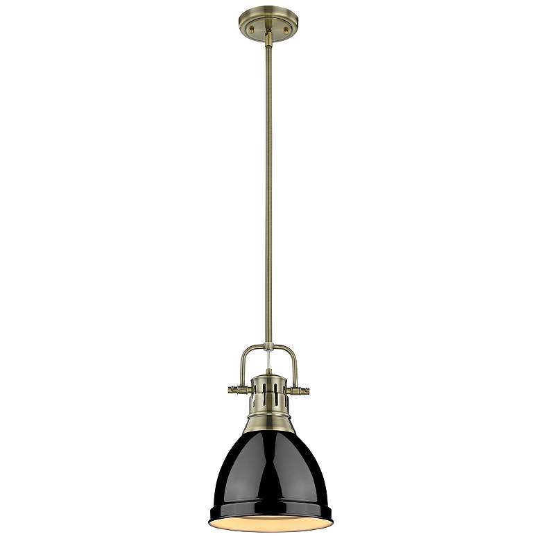Image 1 Duncan Small Pendant with Rod in Aged Brass with Black