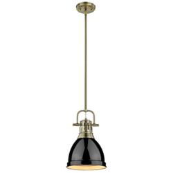 Duncan Small Pendant with Rod in Aged Brass with Black