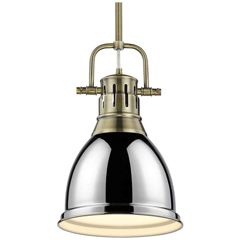 Image 1 Duncan Small Pendant with Rod in Aged Brass with Chrome