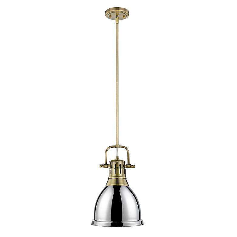 Image 2 Duncan Small Pendant with Rod in Aged Brass with Chrome more views