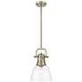 1_Duncan Small Pendant with Rod in Aged Brass with Clear Glass