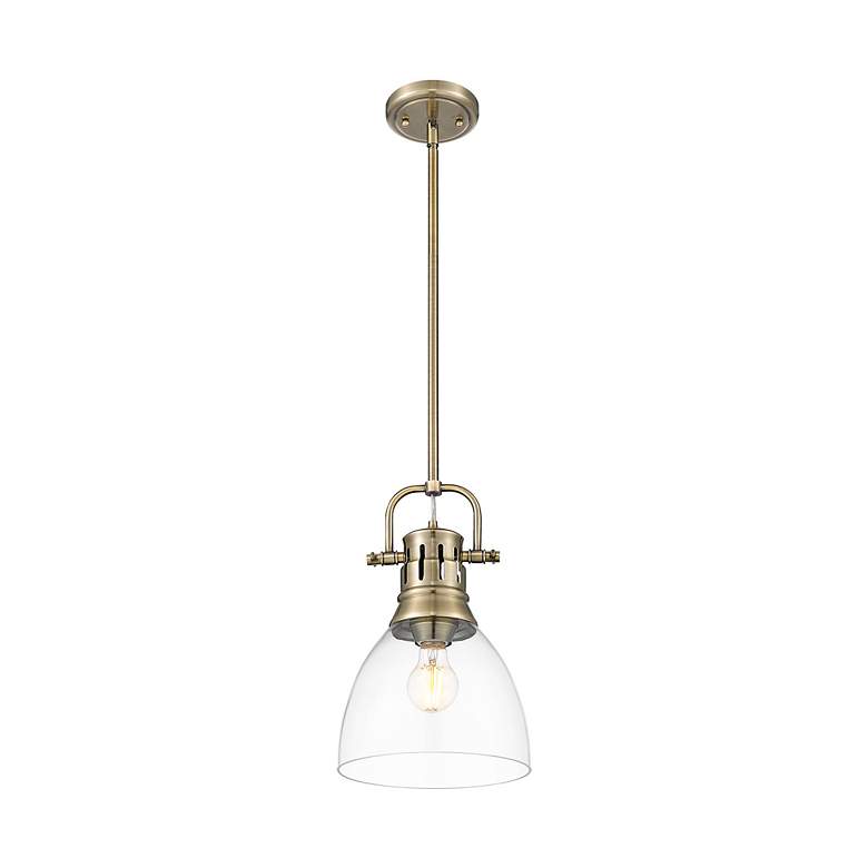 Image 3 Duncan Small Pendant with Rod in Aged Brass with Clear Glass more views