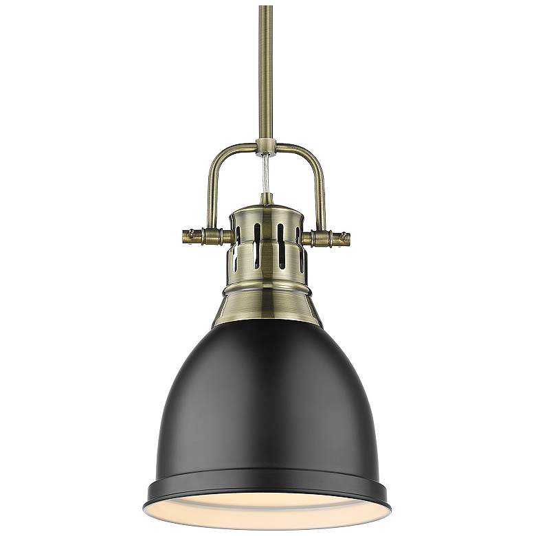 Image 1 Duncan Small Pendant with Rod in Aged Brass with Matte Black