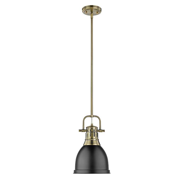 Image 2 Duncan Small Pendant with Rod in Aged Brass with Matte Black more views