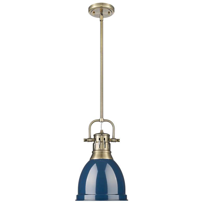 Image 1 Duncan Small Pendant with Rod in Aged Brass with Matte Navy