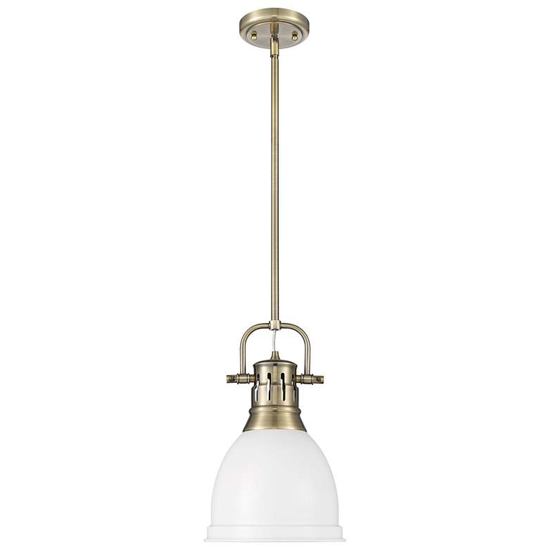 Image 1 Duncan Small Pendant with Rod in Aged Brass with Matte White