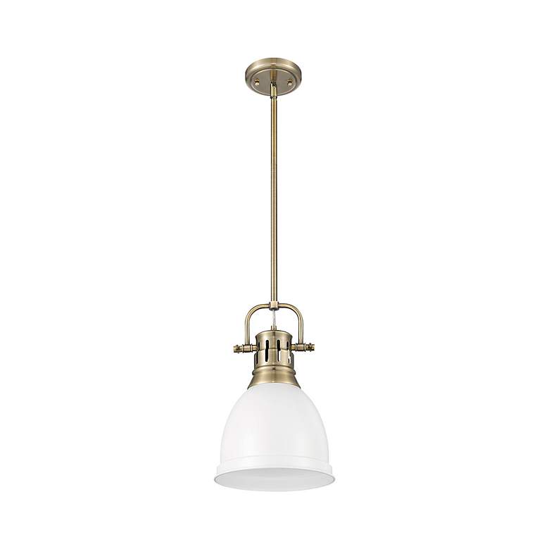 Image 2 Duncan Small Pendant with Rod in Aged Brass with Matte White more views