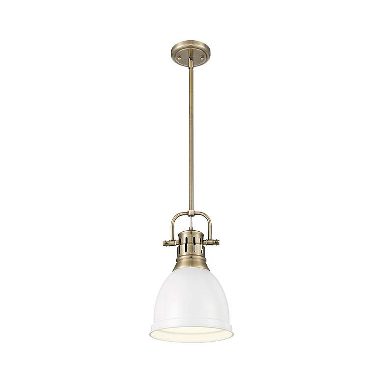 Image 3 Duncan Small Pendant with Rod in Aged Brass with Matte White more views
