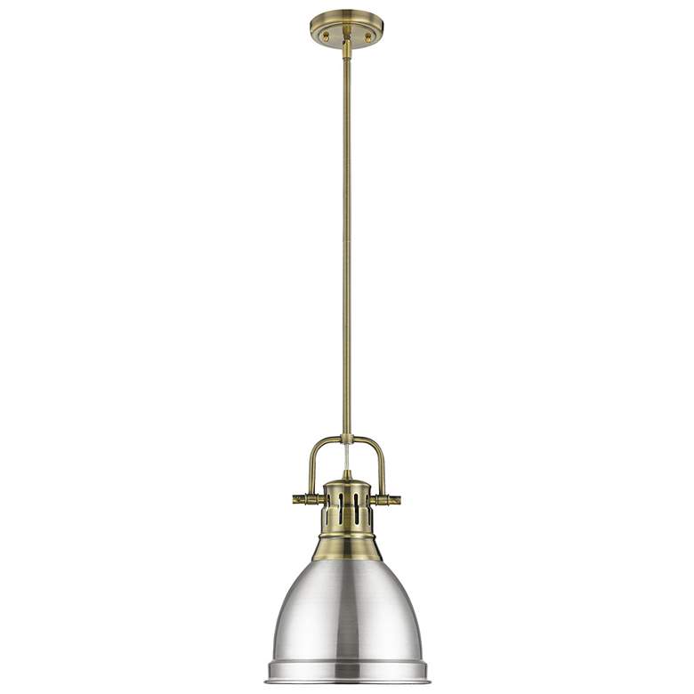 Image 1 Duncan Small Pendant with Rod in Aged Brass with Pewter