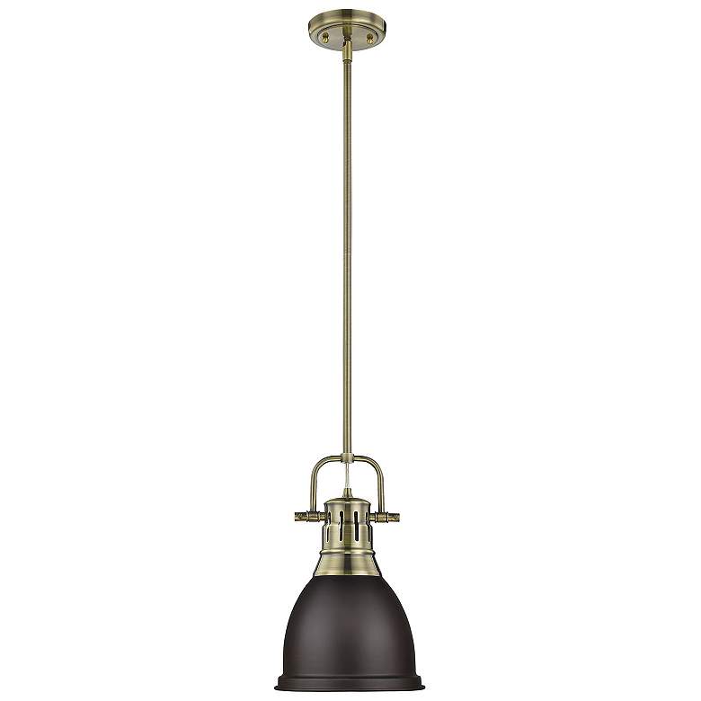 Image 1 Duncan Small Pendant with Rod in Aged Brass with Rubbed Bronze