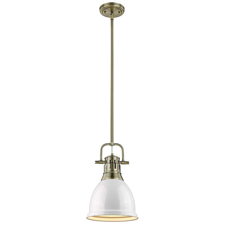 Image 1 Duncan Small Pendant with Rod in Aged Brass with White
