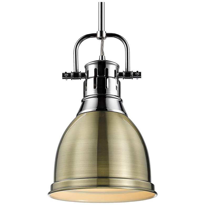 Image 1 Duncan Small Pendant with Rod in Chrome with Aged Brass