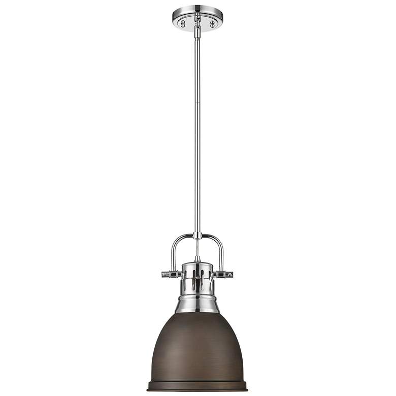 Image 1 Duncan Small Pendant with Rod in Chrome with Rubbed Bronze