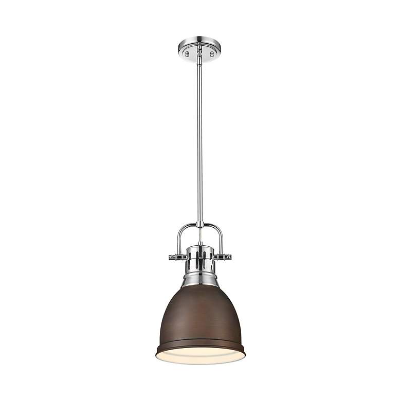 Image 2 Duncan Small Pendant with Rod in Chrome with Rubbed Bronze more views