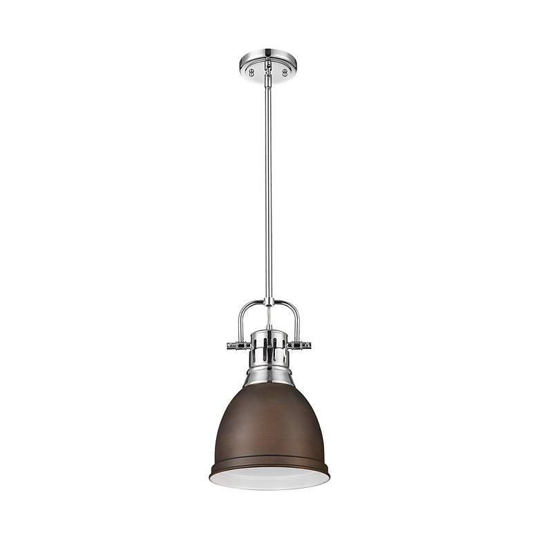 Image 3 Duncan Small Pendant with Rod in Chrome with Rubbed Bronze more views