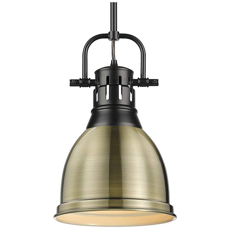 Image 1 Duncan Small Pendant with Rod in Matte Black with Aged Brass