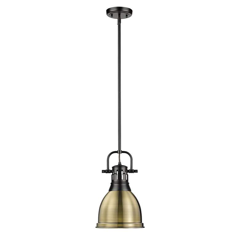 Image 2 Duncan Small Pendant with Rod in Matte Black with Aged Brass more views
